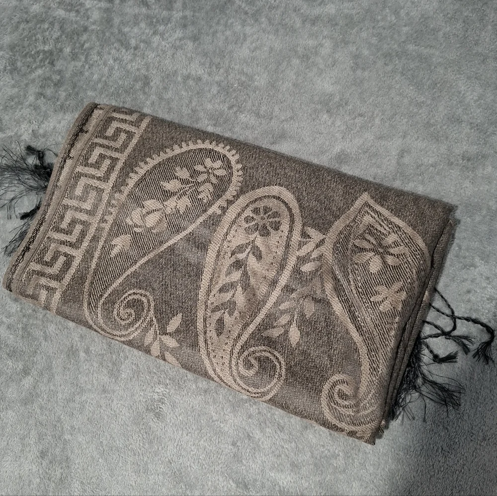Jerusalem Brown Tasseled 100% Cashmere Women’s Scarf Paisley Pashmina